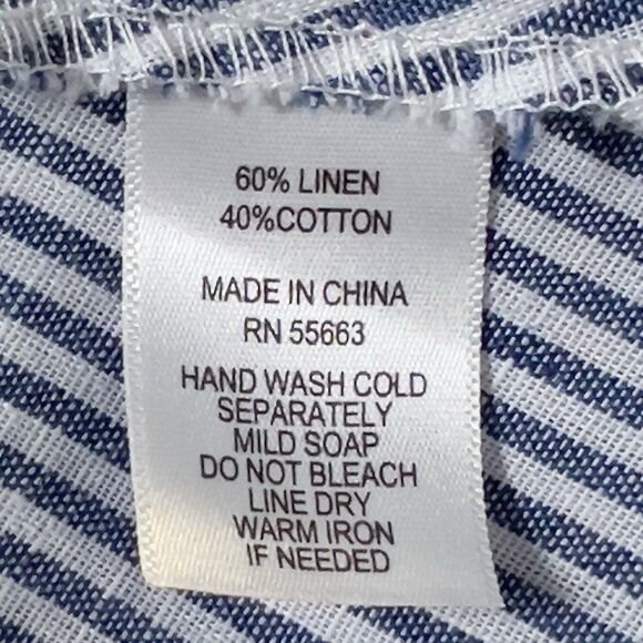 Jones & Co Linen Blend Hooded Jacket Womens Sz L Blue Striped Roll Tab Sleeves - Picture 7 of 11